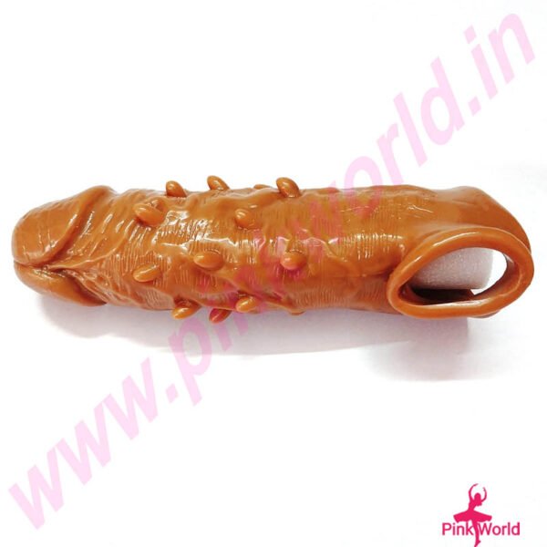 Long Dotted Stretchable & Reusable Silicone Dragon Condom- Chocolate. - Image 4