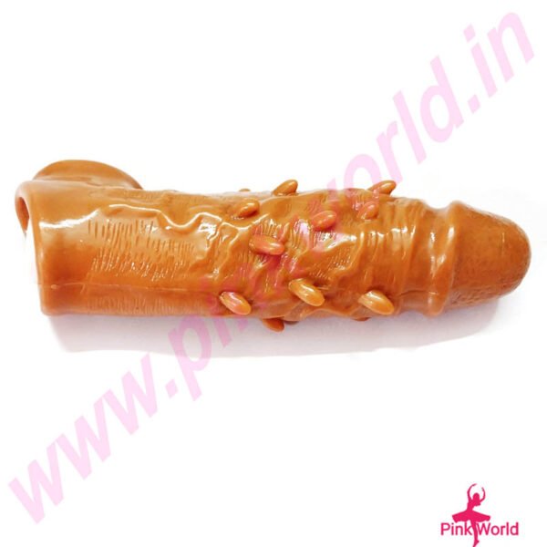 Long Dotted Stretchable & Reusable Silicone Dragon Condom- Chocolate. - Image 5