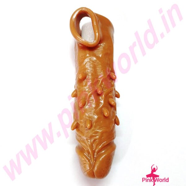 Long Dotted Stretchable & Reusable Silicone Dragon Condom- Chocolate. - Image 6