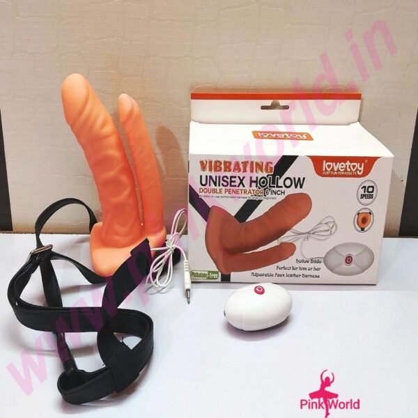 Vibrating Unisex Strap-On Hollow Double Penetrator- 6 Inch.