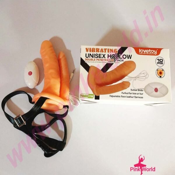 Vibrating Unisex Strap-On Hollow Double Penetrator- 6 Inch. - Image 2