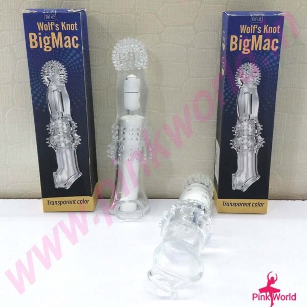 Wolf’s` Knot Big Mac Vibrating Transparent Penis Sleeve - 8.5 Inch.